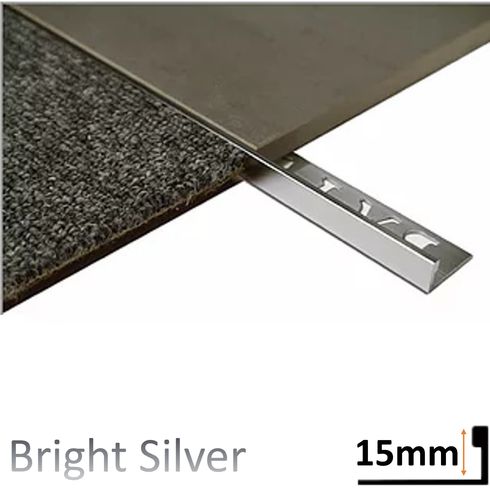 L Angle Aluminium Tile trim 15mm x 3metre (Bright Silver)