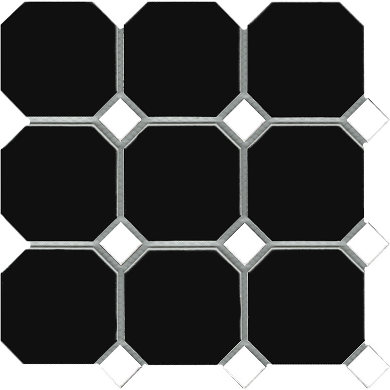 Octagon Black With White Dot Floor Tile, White Octagon Tile