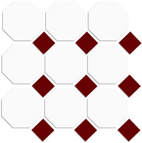 Cotto White Octagon with Burgundy Dot