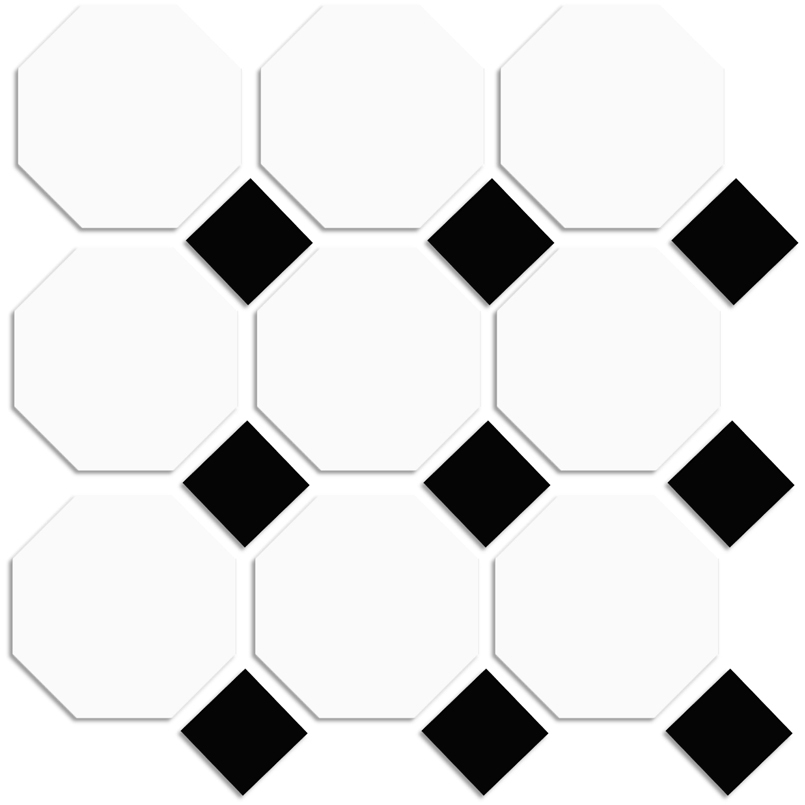 Cotto White Octagon With Black Dot, White Octagon Tile